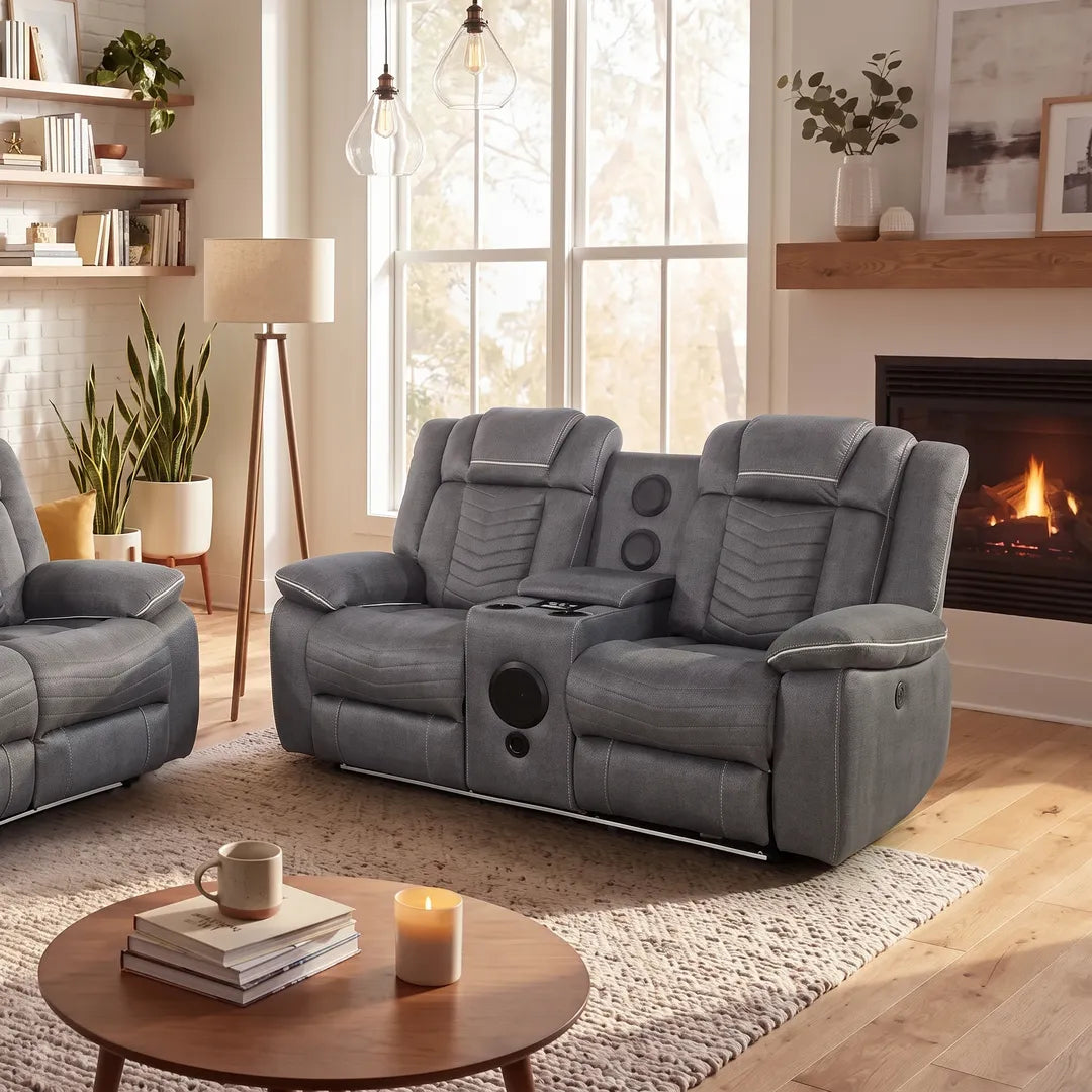 Michigan Fabric Electric Recliner Sofa 3+2 Seater with Speakers, LED & USB