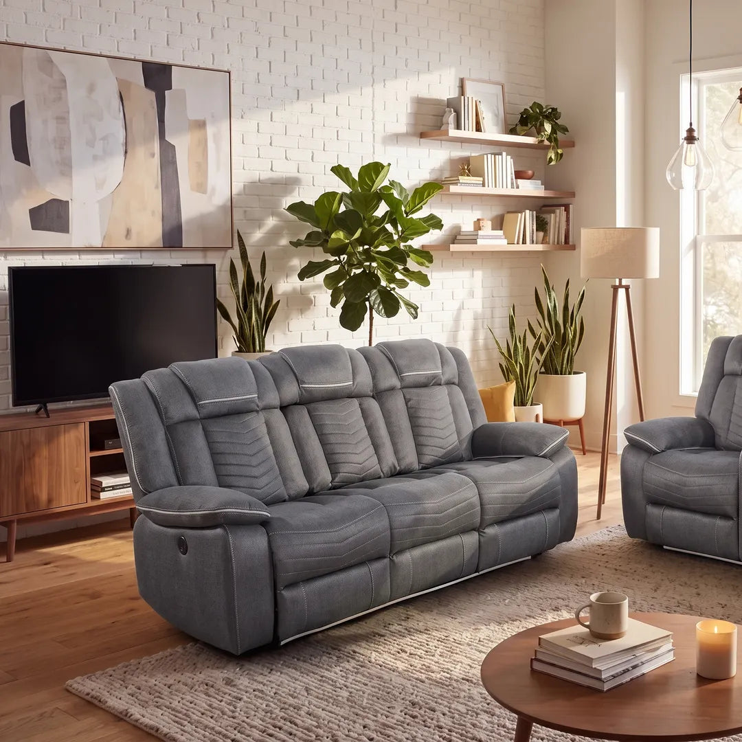 Michigan Fabric Electric Recliner Sofa 3+2 Seater with Speakers, LED & USB