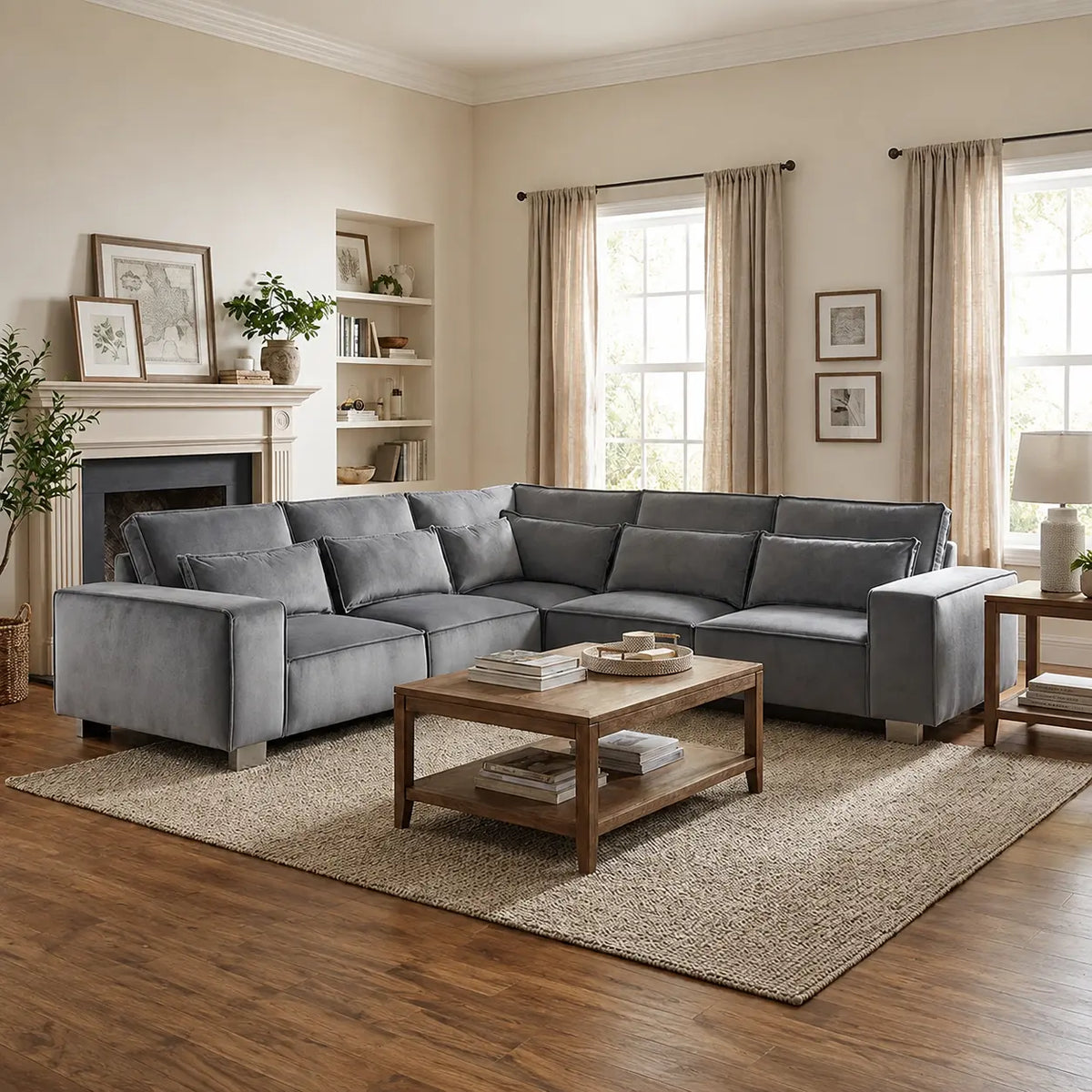 Sloane Luxury Large Double Corner Grey Sofa Plush Velvet