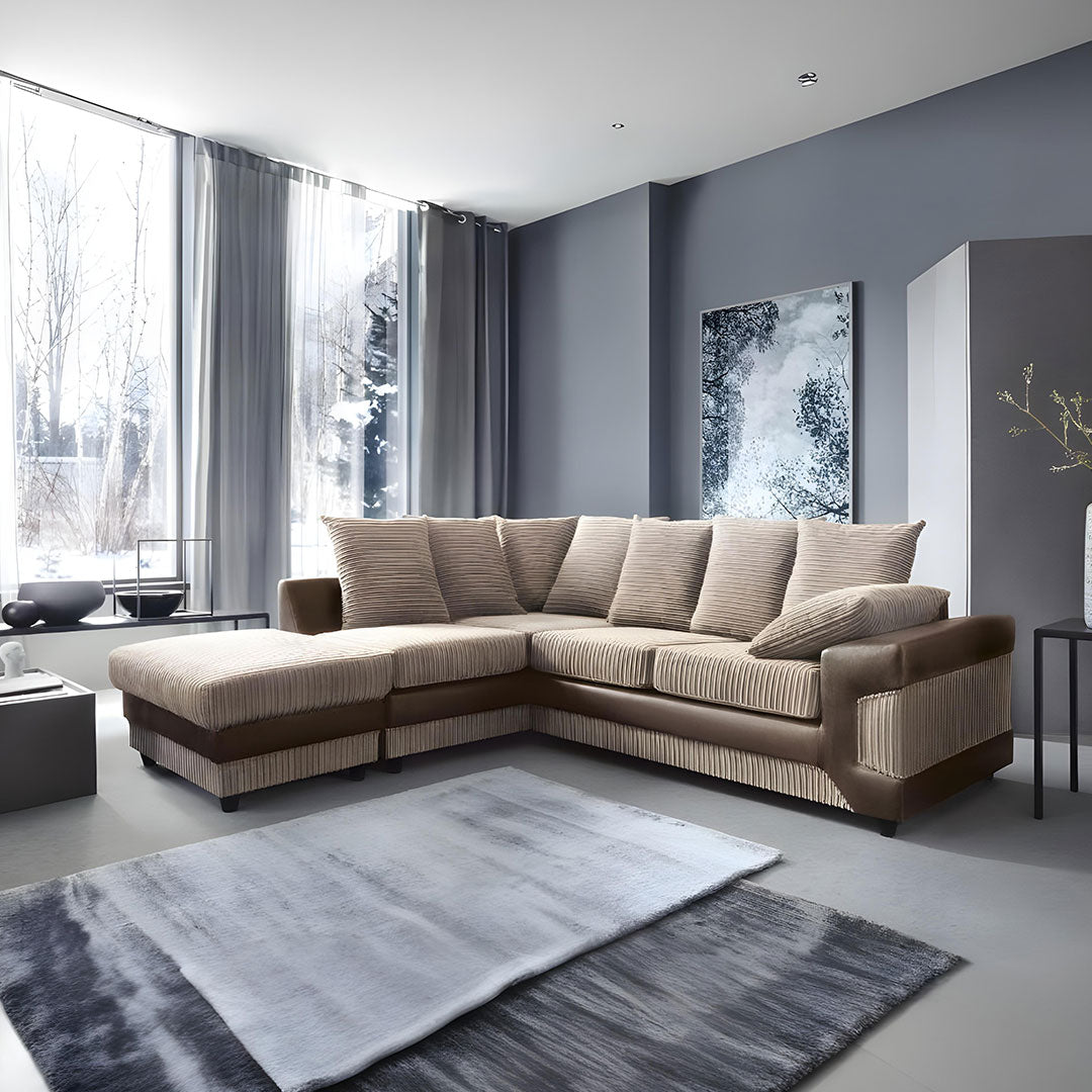 Dino Large Jumbo Cord Corner Sofa – Beige/Brown