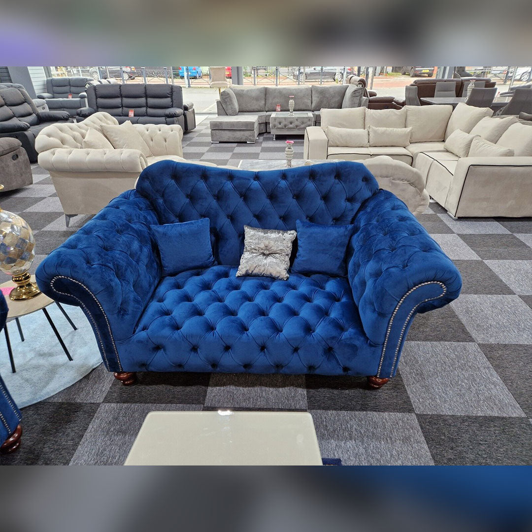 Elegance Chesterfield Sofa 3+2 Navy Blue – Plush Velvet