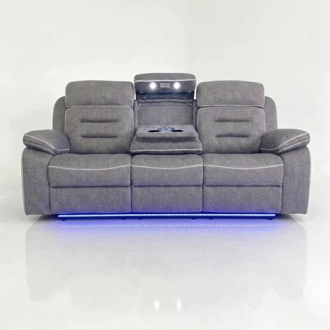 Hafsa Fabric Electric Recliner 3+2 Seater Sofa Set – Bluetooth Speakers, LED Lights & Wireless Charging