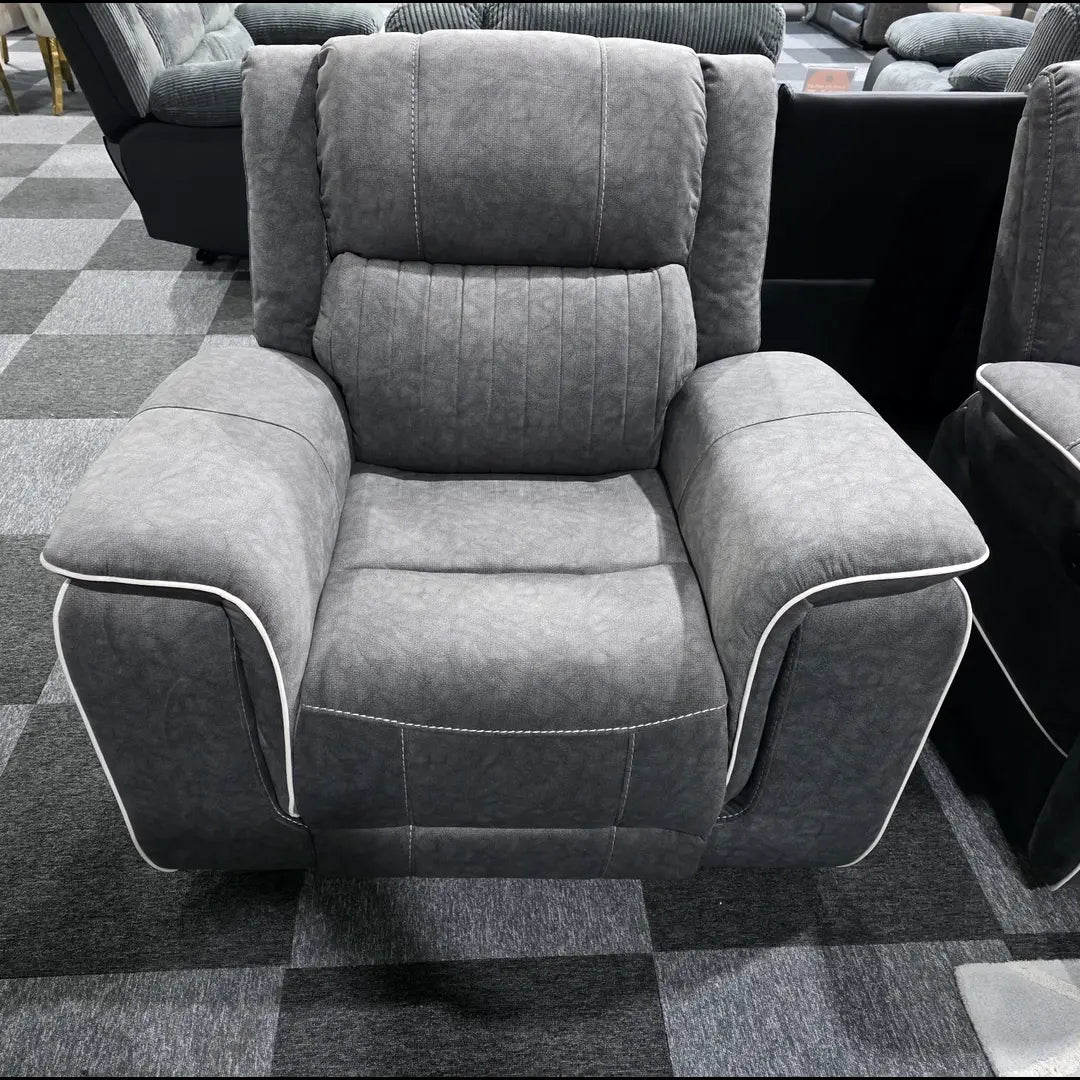 Hannah Microfibre Electric Recliner Sofa 3+2 Seater with LED, USB and Cupholders, Grey and Beige