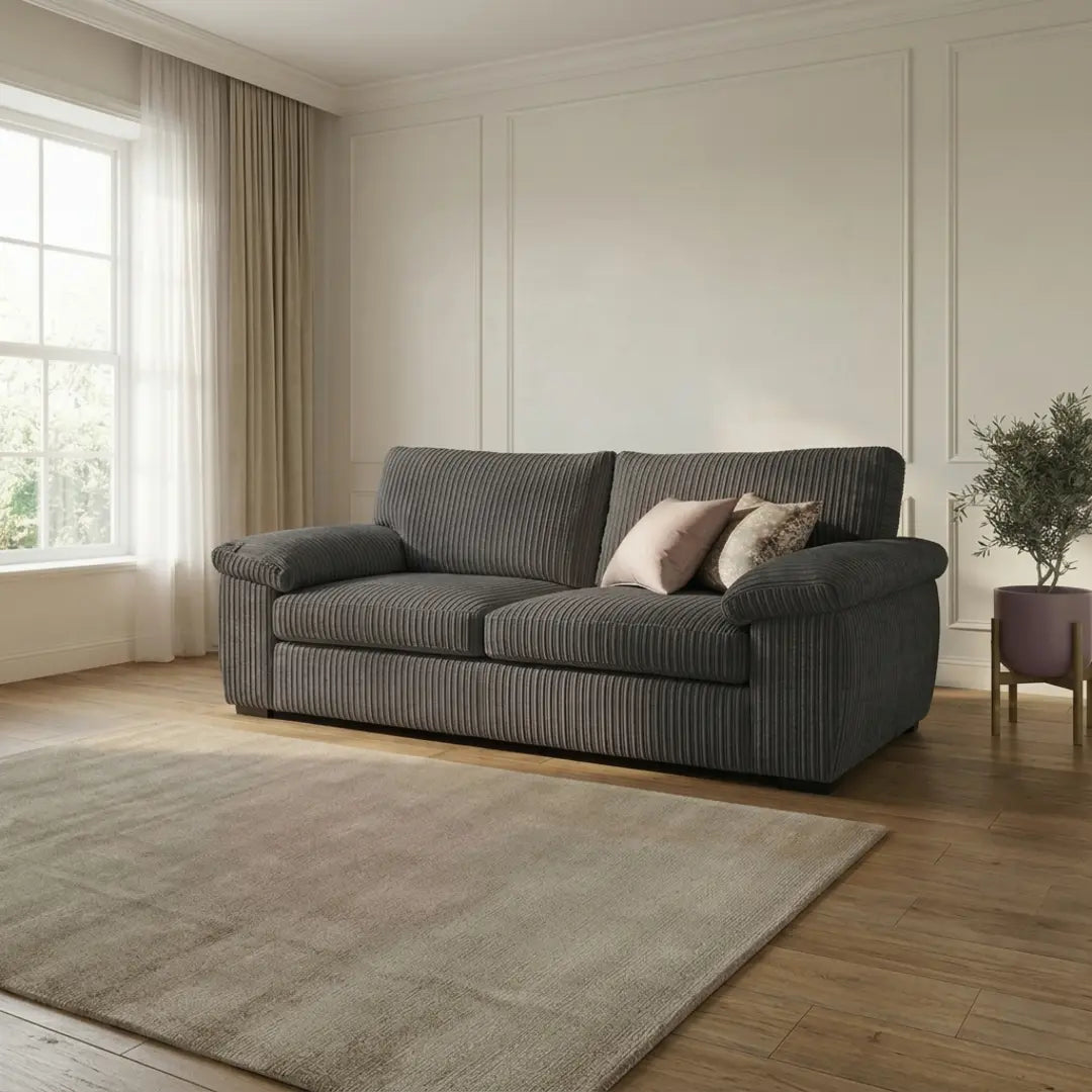 Jumbo Cord 3+2 Seater Sofa Set – Grey, Black & Cream