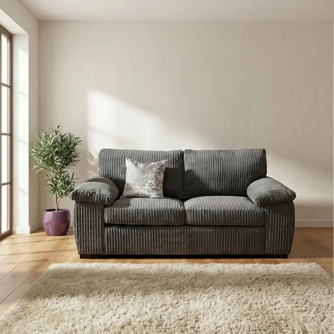 Jumbo Cord 3+2 Seater Sofa Set – Grey, Black & Cream