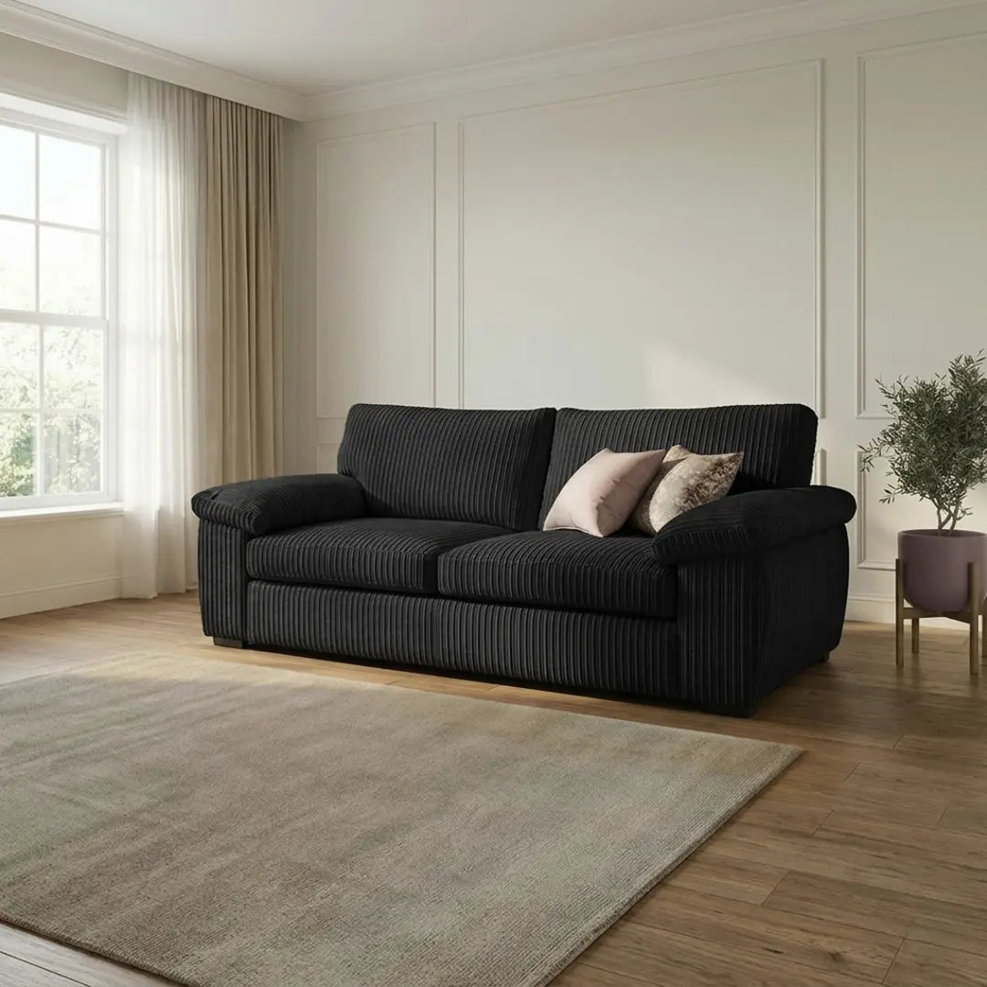 Jumbo Cord 3+2 Seater Sofa Set – Grey, Black & Cream