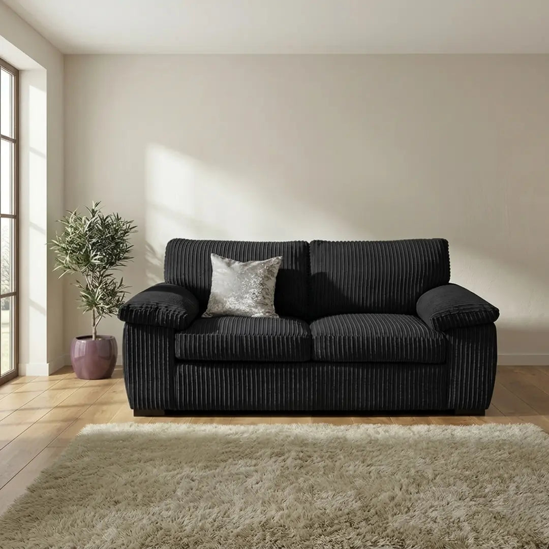 Jumbo Cord 3+2 Seater Sofa Set – Grey, Black & Cream