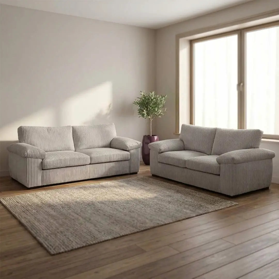 Jumbo Cord 3+2 Seater Sofa Set – Grey, Black & Cream