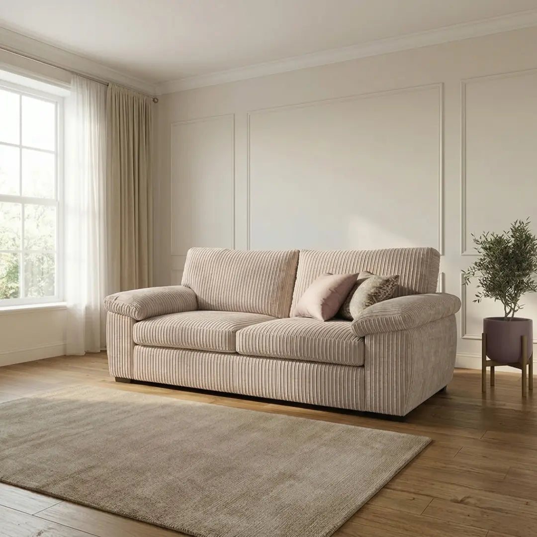 Jumbo Cord 3+2 Seater Sofa Set – Grey, Black & Cream