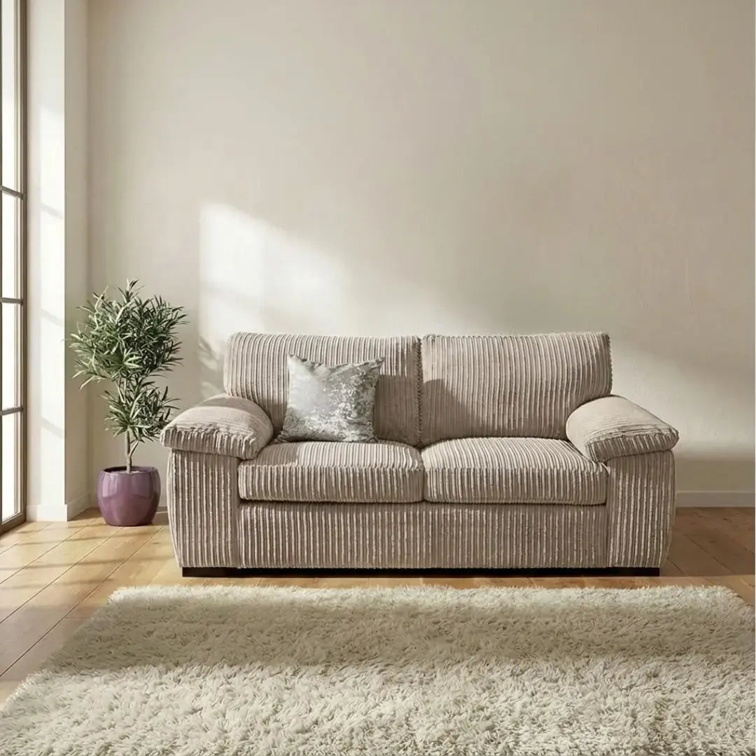 Jumbo Cord 3+2 Seater Sofa Set – Grey, Black & Cream