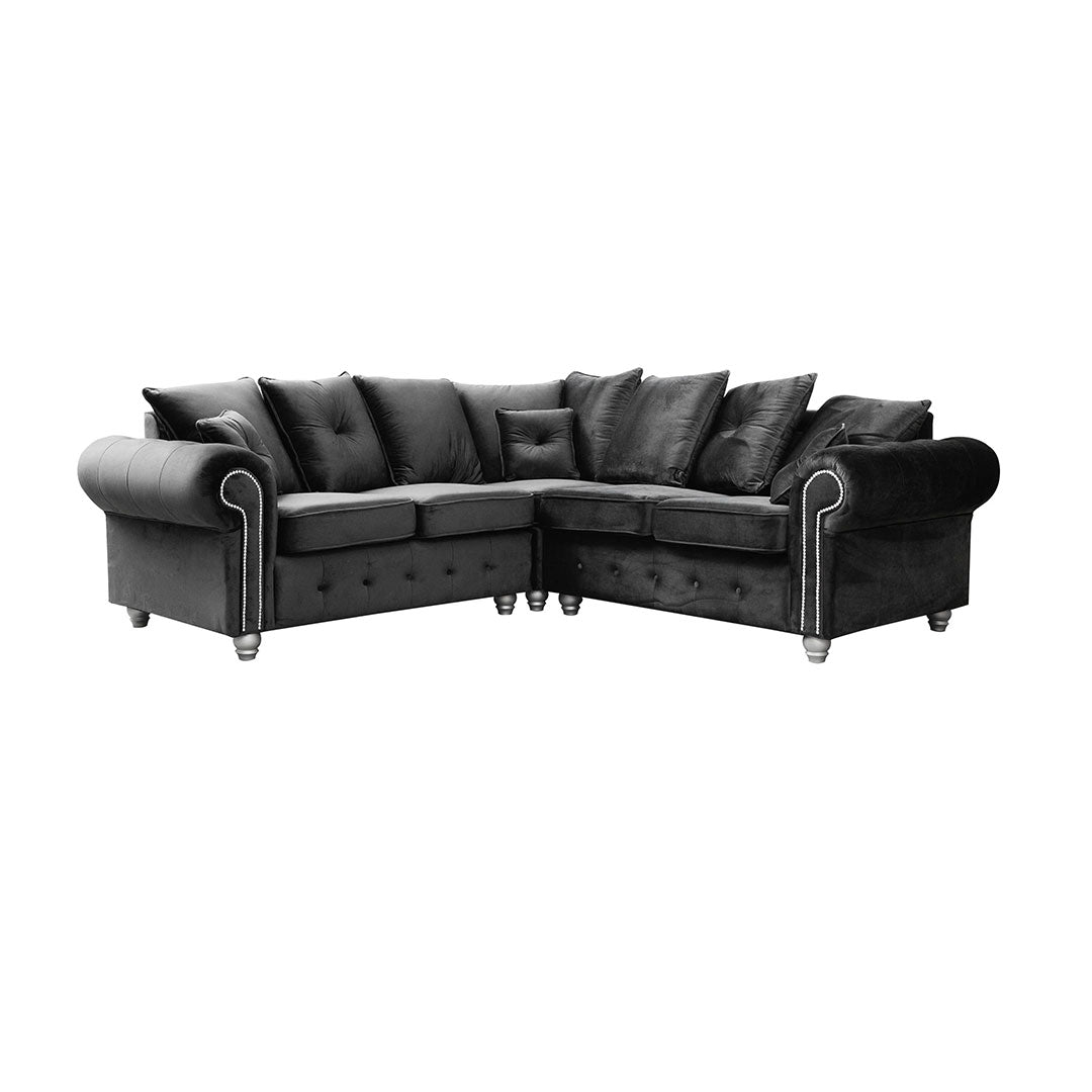 Kashmir Corner Sofa Black Plush Velvet