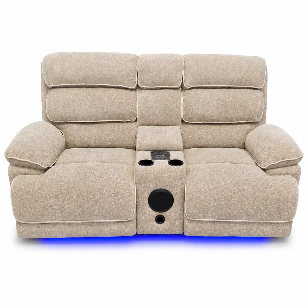 Lakeland 3 + 2 Fabric Beige or Grey Electric Power Recliner Sofa Set - Large Seating with Bluetooth Speakers & Wireless Charging pads