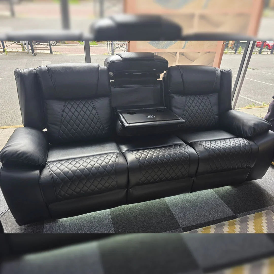 Lisbon Leather Electric Recliner Sofa 3+2 Seater – USB Ports, C-Type Port, LED Lights, Wireless Charging & Cup Holders