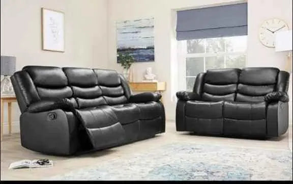 Milano 3+2 Leather Recliners with cinema style cupholders (BLACK) (BS101)\n