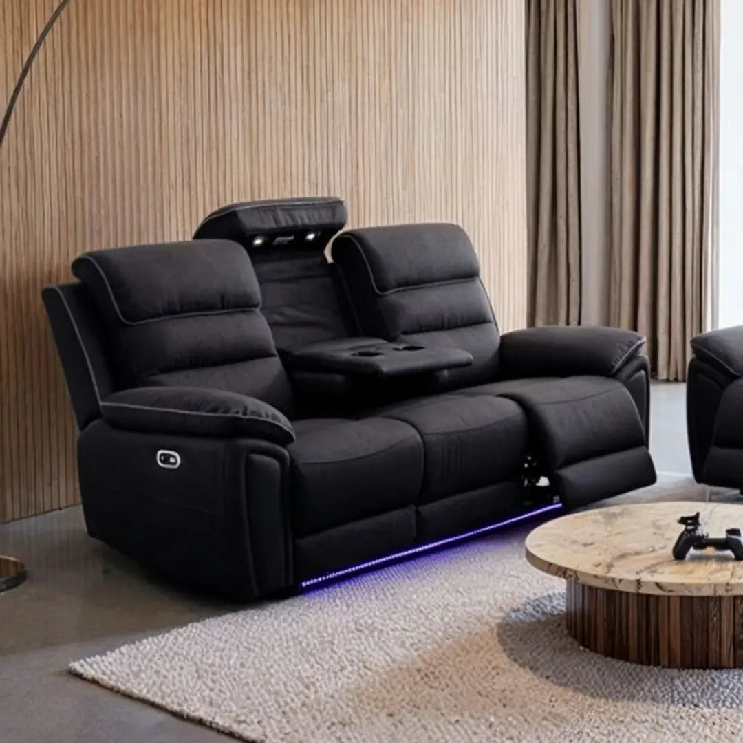Milano Electric Recliner Sofa Set, Fabric, 3 and 2 Seater, Platinum, with USB, Type C, LED, and Reading Lights