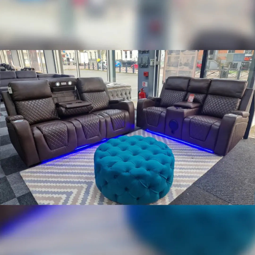 MNS Florida Music Electric Recliners 3+2 Seater Leather Sofa Bluetooth Speakers, LED LIGHTS, USB CHARGER
