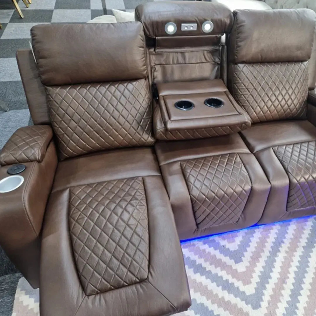 MNS Florida Music Electric Recliners 3+2 Seater Leather Sofa Bluetooth Speakers, LED LIGHTS, USB CHARGER