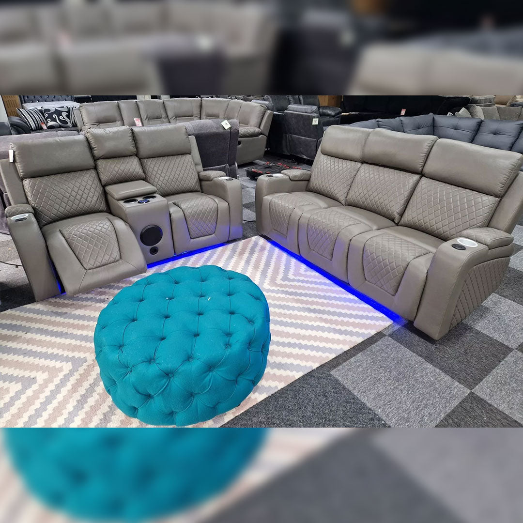 MNS Florida Music Electric Recliners 3+2 Seater Leather Sofa Bluetooth Speakers, LED LIGHTS, USB CHARGER