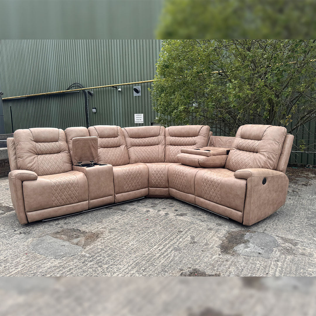 MNS Halifax Leather Electric Recliner Corner Sofa(Black,Grey,Beige)-USB Ports/LED LIGHTS/CUP HOLDERS