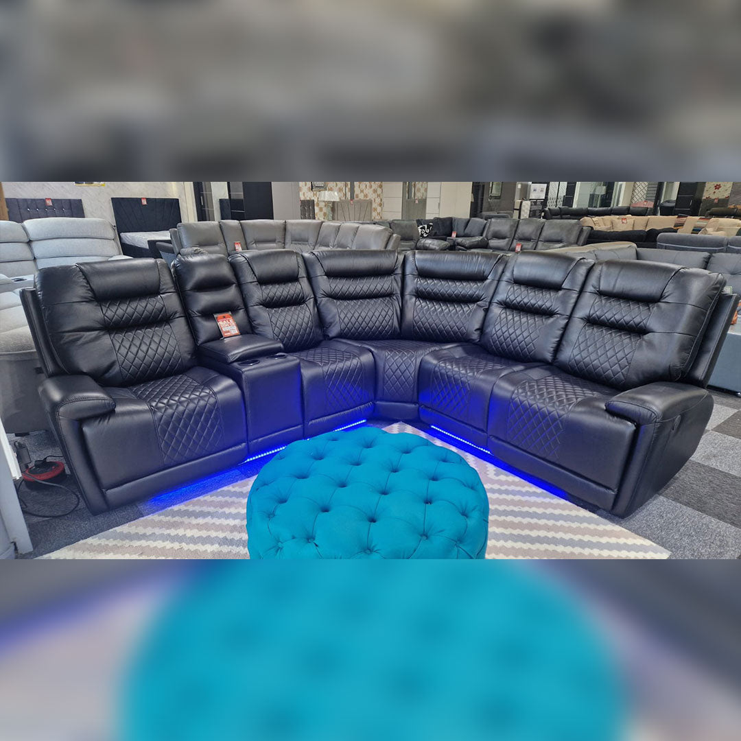 MNS Halifax Leather Electric Recliner Corner Sofa(Black,Grey,Beige)-USB Ports/LED LIGHTS/CUP HOLDERS
