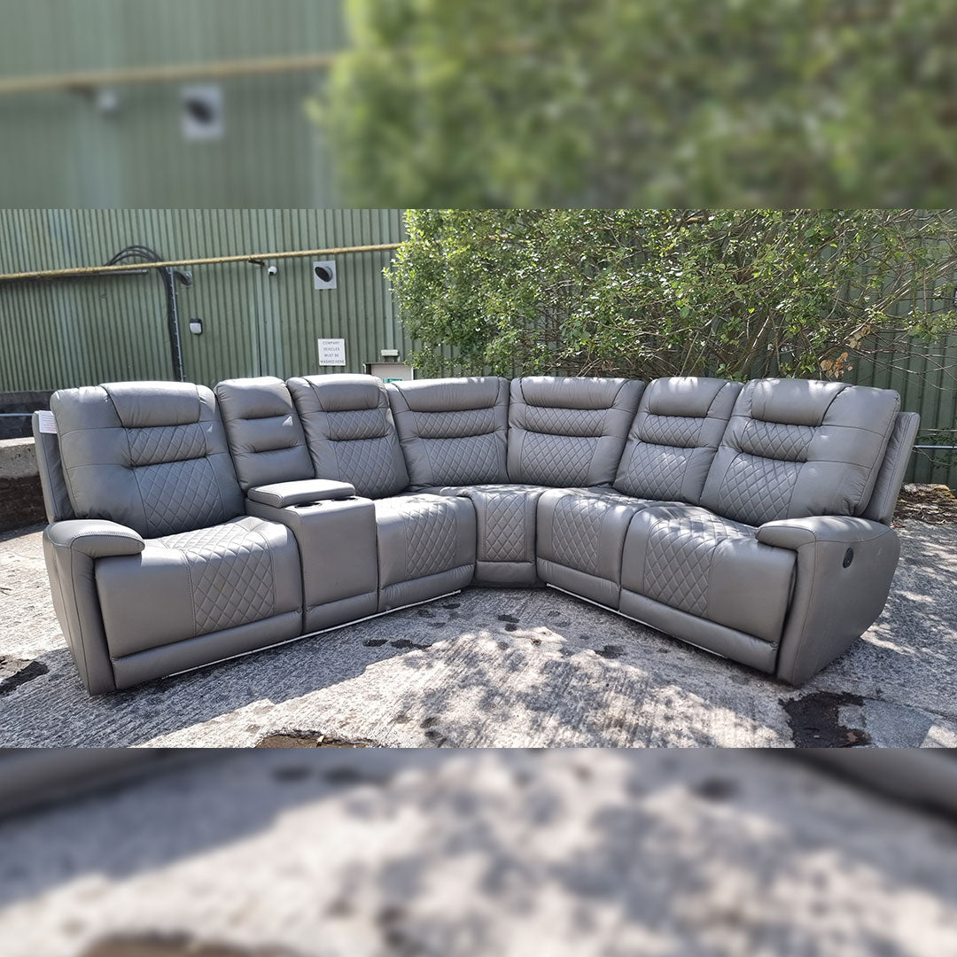 Halifax Leather Electric Recliner Corner Sofa Black -USB Ports