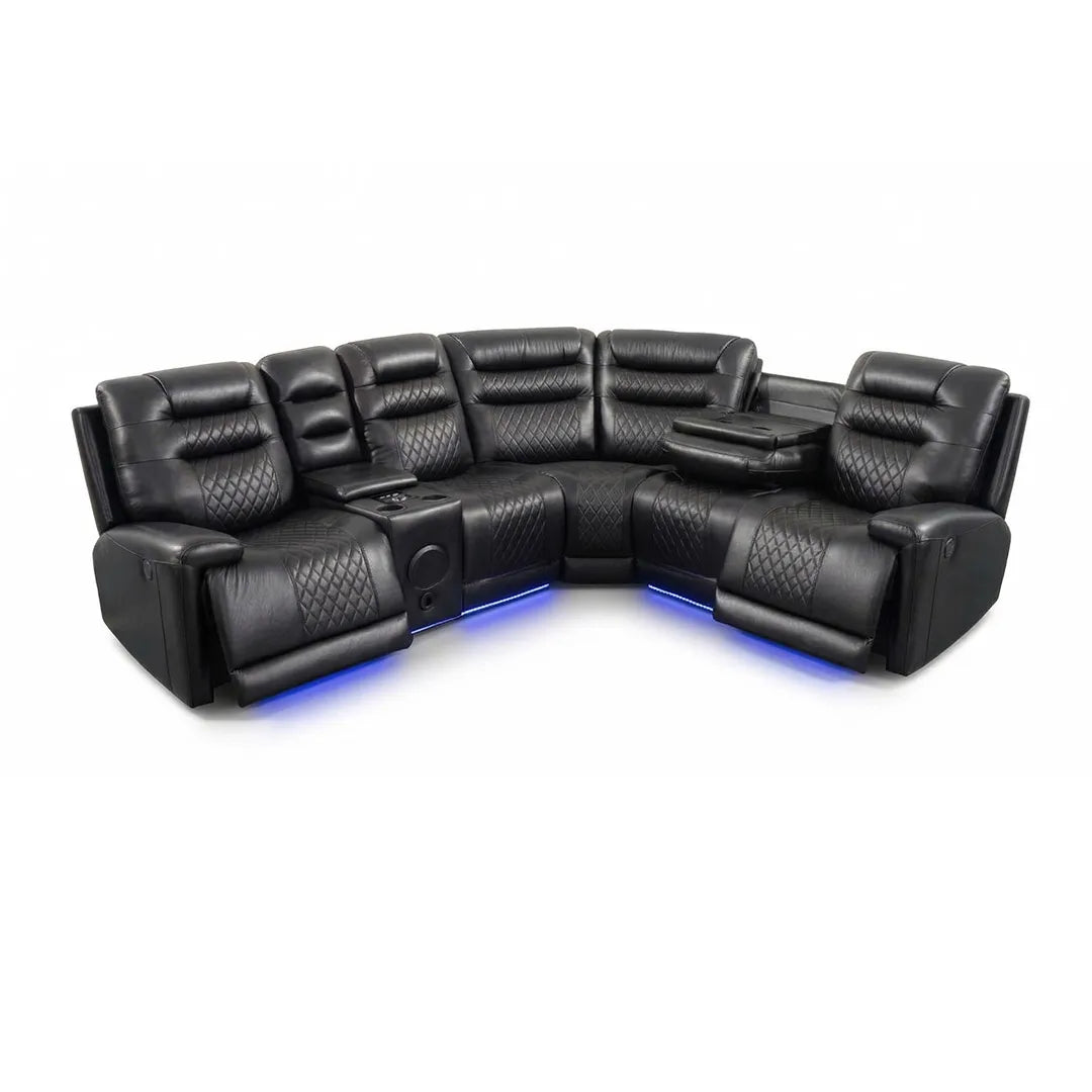 MNS Halifax Music Leather Electric Recliner Corner Sofa - Black, Grey or Brown