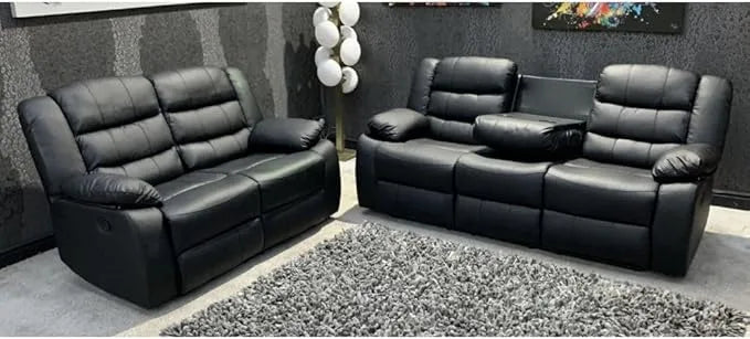 MNS Leather Recliner Sofa Set with Cupholders – 3+2 Seater – Black