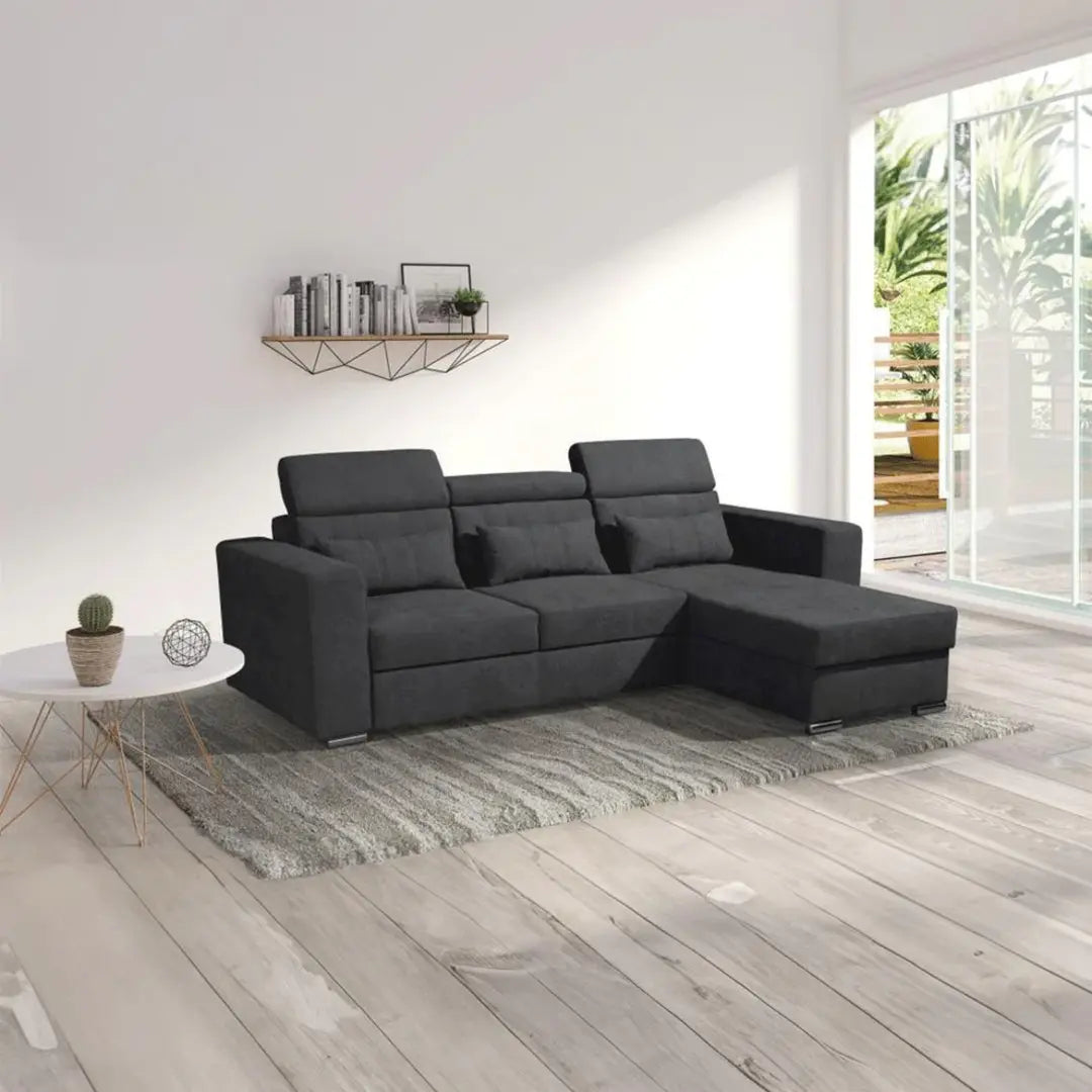 Lucca Grey Fabric Corner Sofa Bed with Storage, Universal