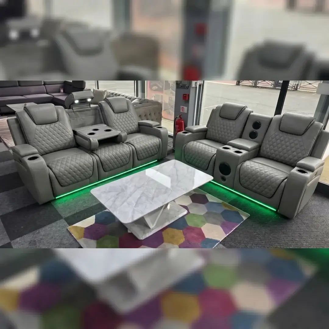 MNS Malaga 3+2 Leather Electric Power Recliner Sofa Set with Speakers