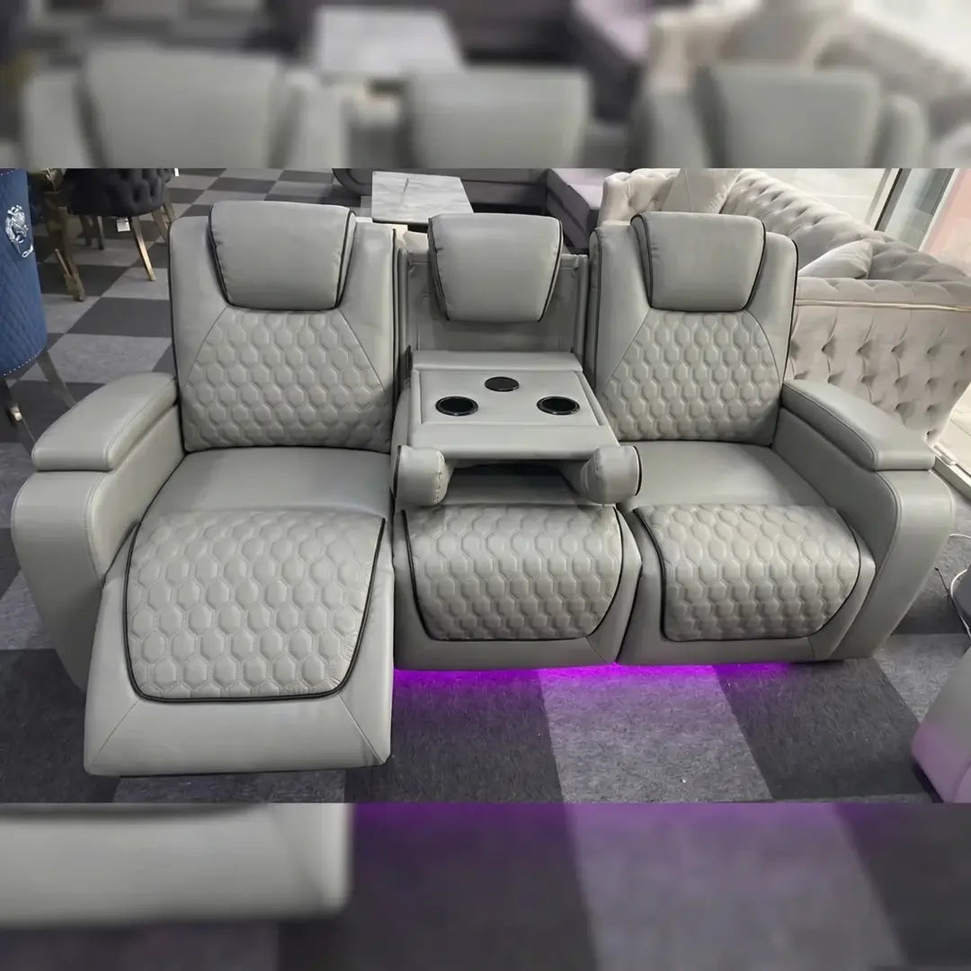 MNS Malaga 3+2 Leather Electric Power Recliner Sofa Set with Speakers