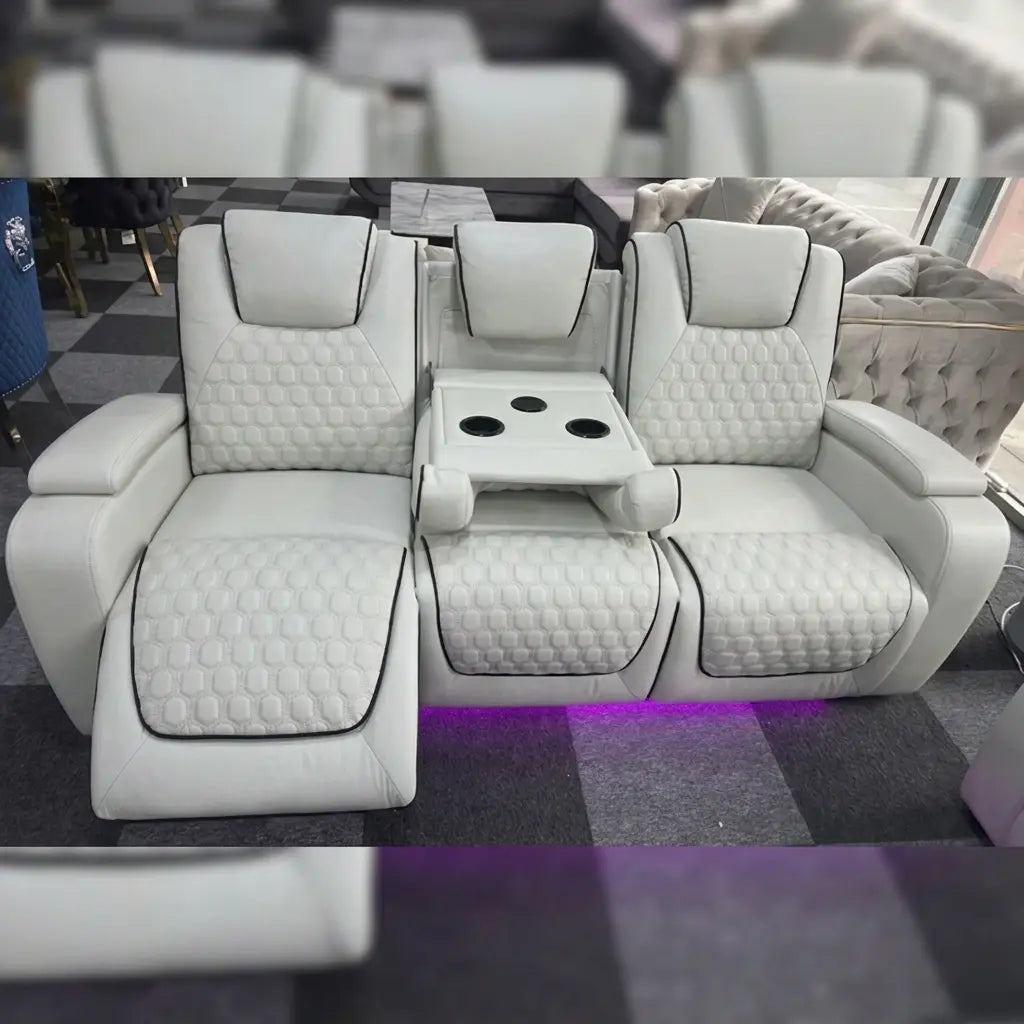 MNS Malaga 3+2 Leather Electric Power Recliner Sofa Set with Speakers