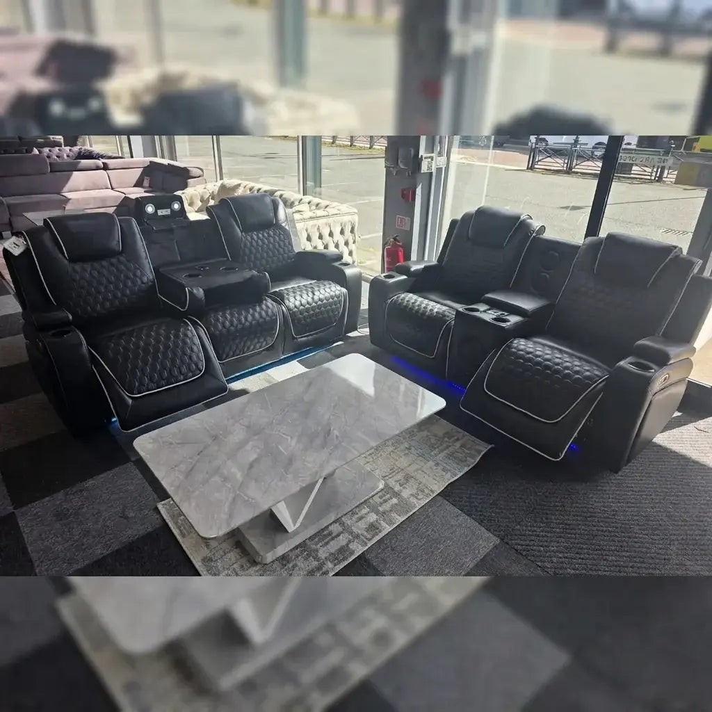MNS Malaga 3+2 Leather Electric Power Recliner Sofa Set with Speakers