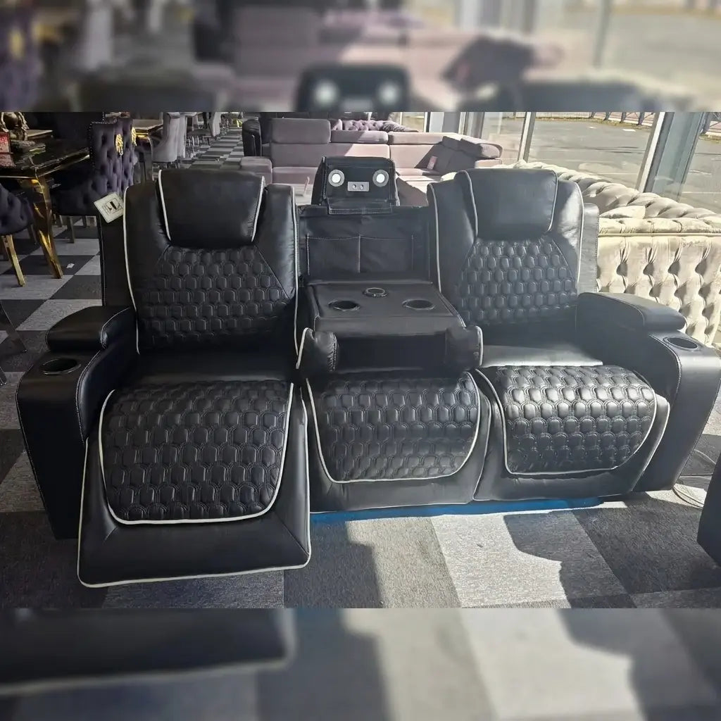 MNS Malaga 3+2 Leather Electric Power Recliner Sofa Set with Speakers