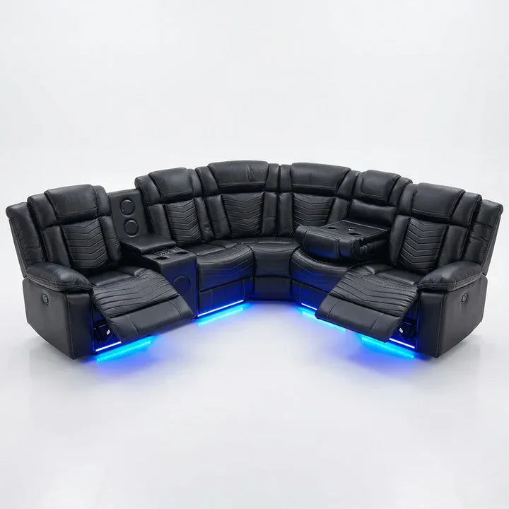 MNS Michigan Zeus Smart Electric Recliner Corner Sofa with LED & Speakers