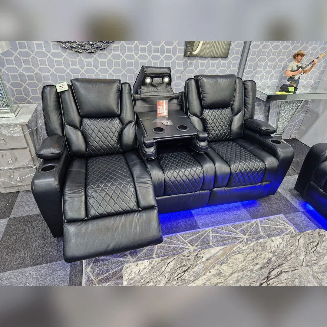 Orlando Grey Leather Electric Recliner 3+2 Sofa Set with LED, Wireless Charging and USB