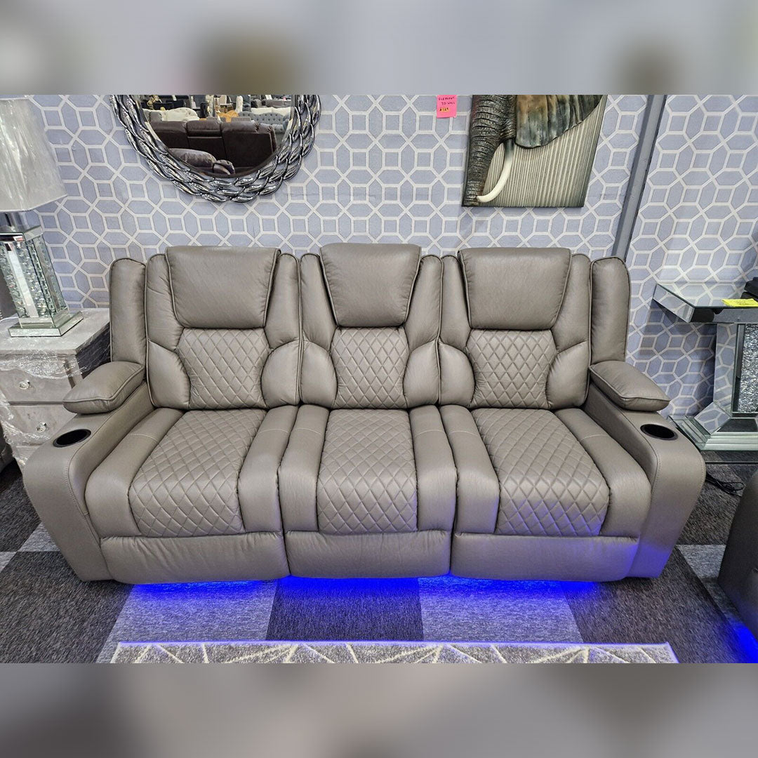 Orlando Grey Leather Electric Recliner 3+2 Sofa Set with LED, Wireless Charging and USB