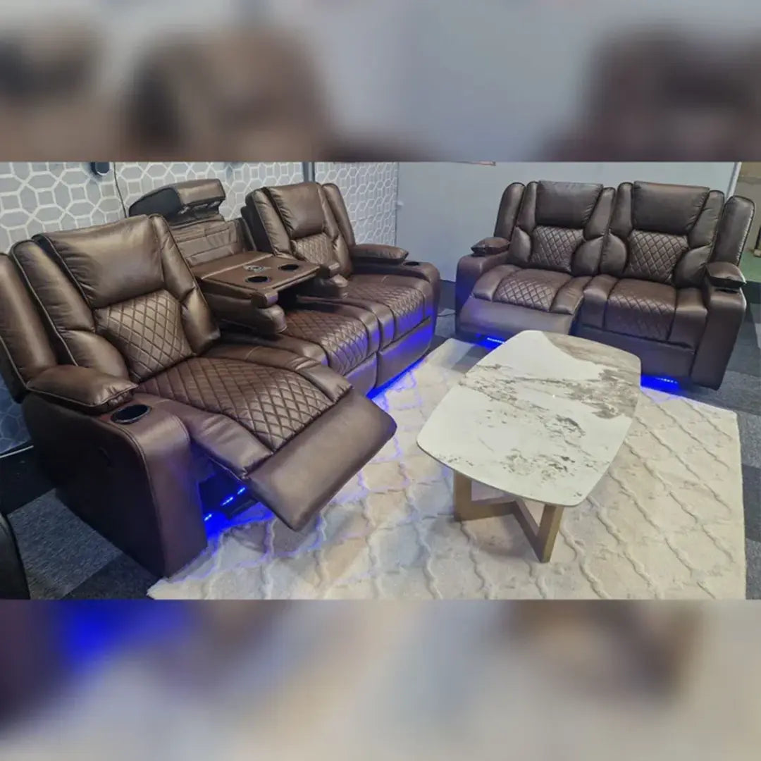 Orlando Grey Leather Electric Recliner 3+2 Sofa Set with LED, Wireless Charging and USB