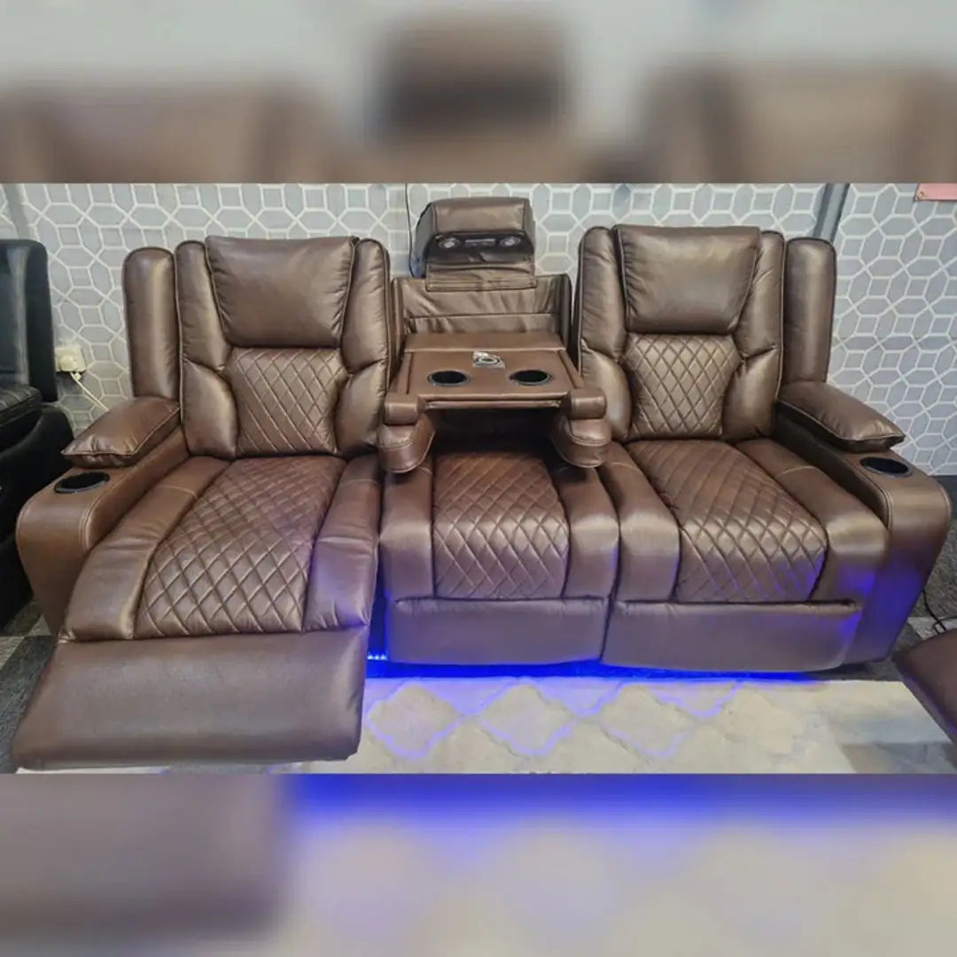Orlando Grey Leather Electric Recliner 3+2 Sofa Set with LED, Wireless Charging and USB