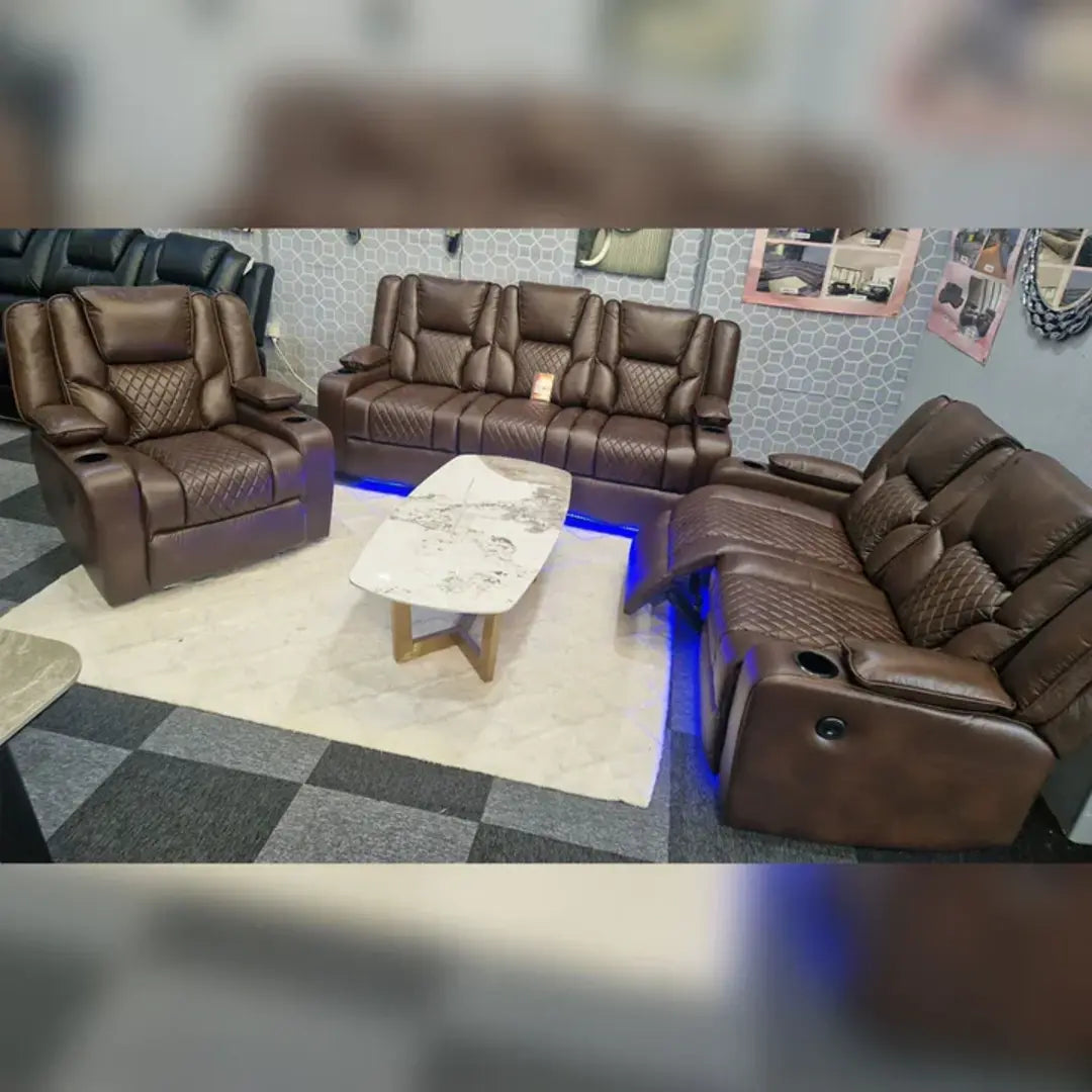 Orlando Grey Leather Electric Recliner 3+2 Sofa Set with LED, Wireless Charging and USB