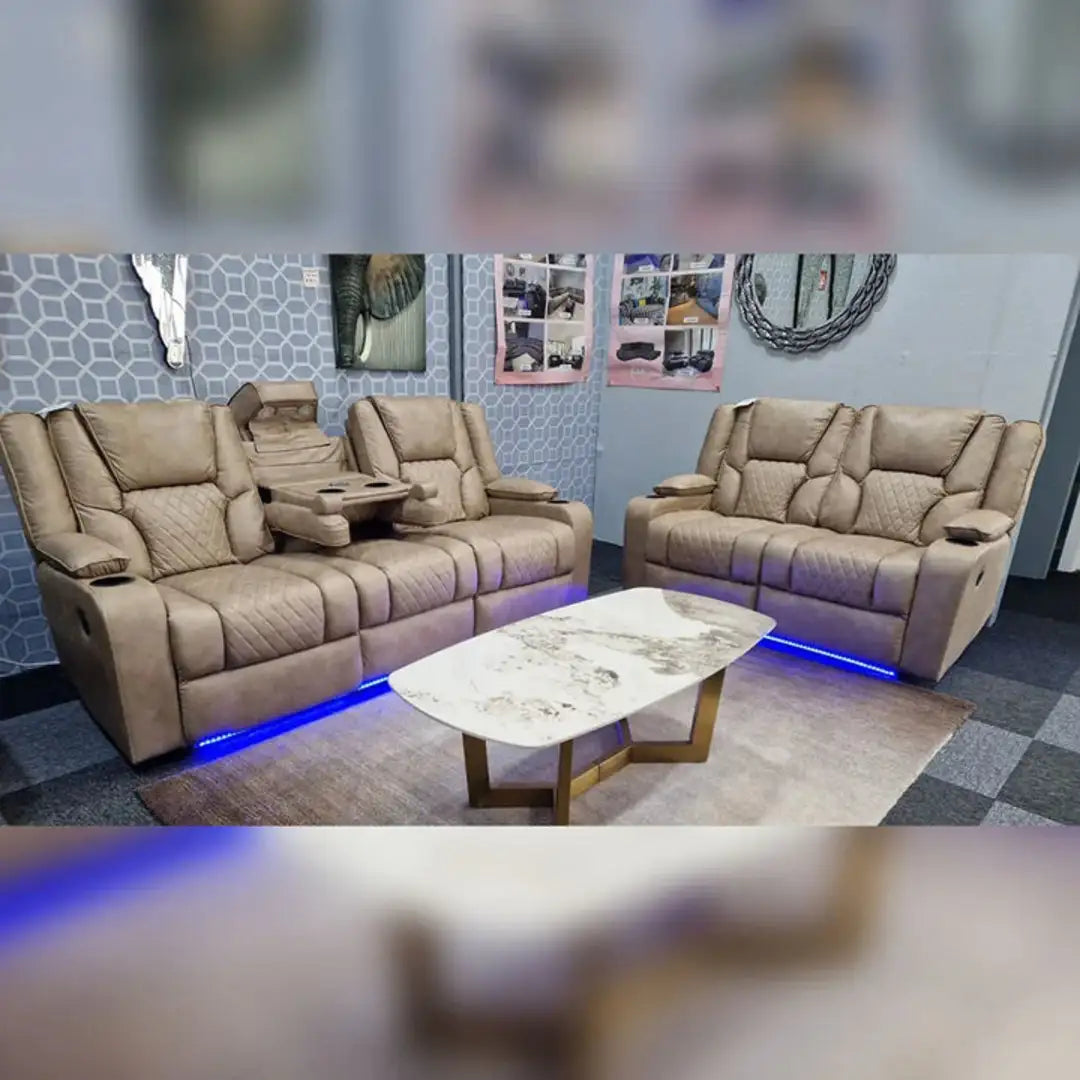 Orlando Grey Leather Electric Recliner 3+2 Sofa Set with LED, Wireless Charging and USB