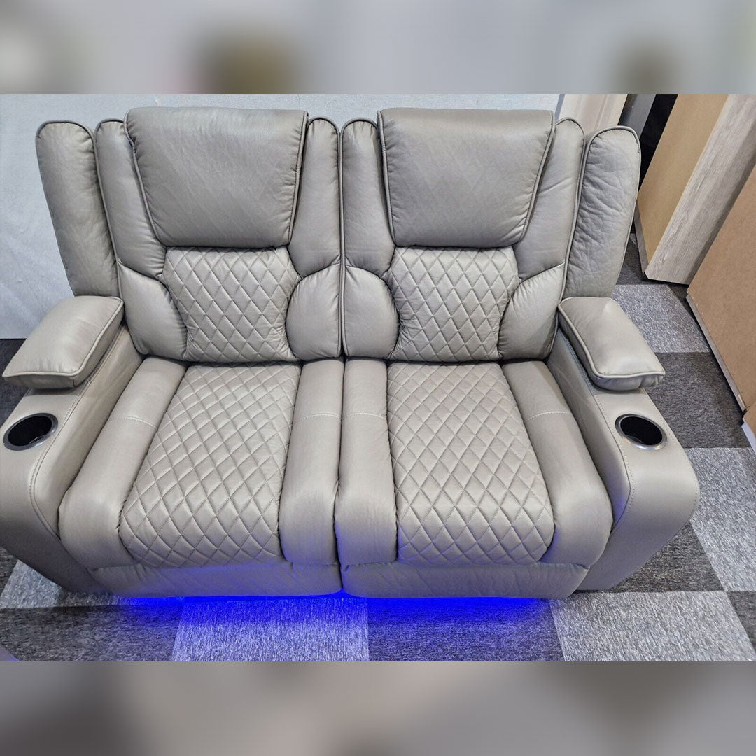 Orlando Grey Leather Electric Recliner 3+2 Sofa Set with LED, Wireless Charging and USB