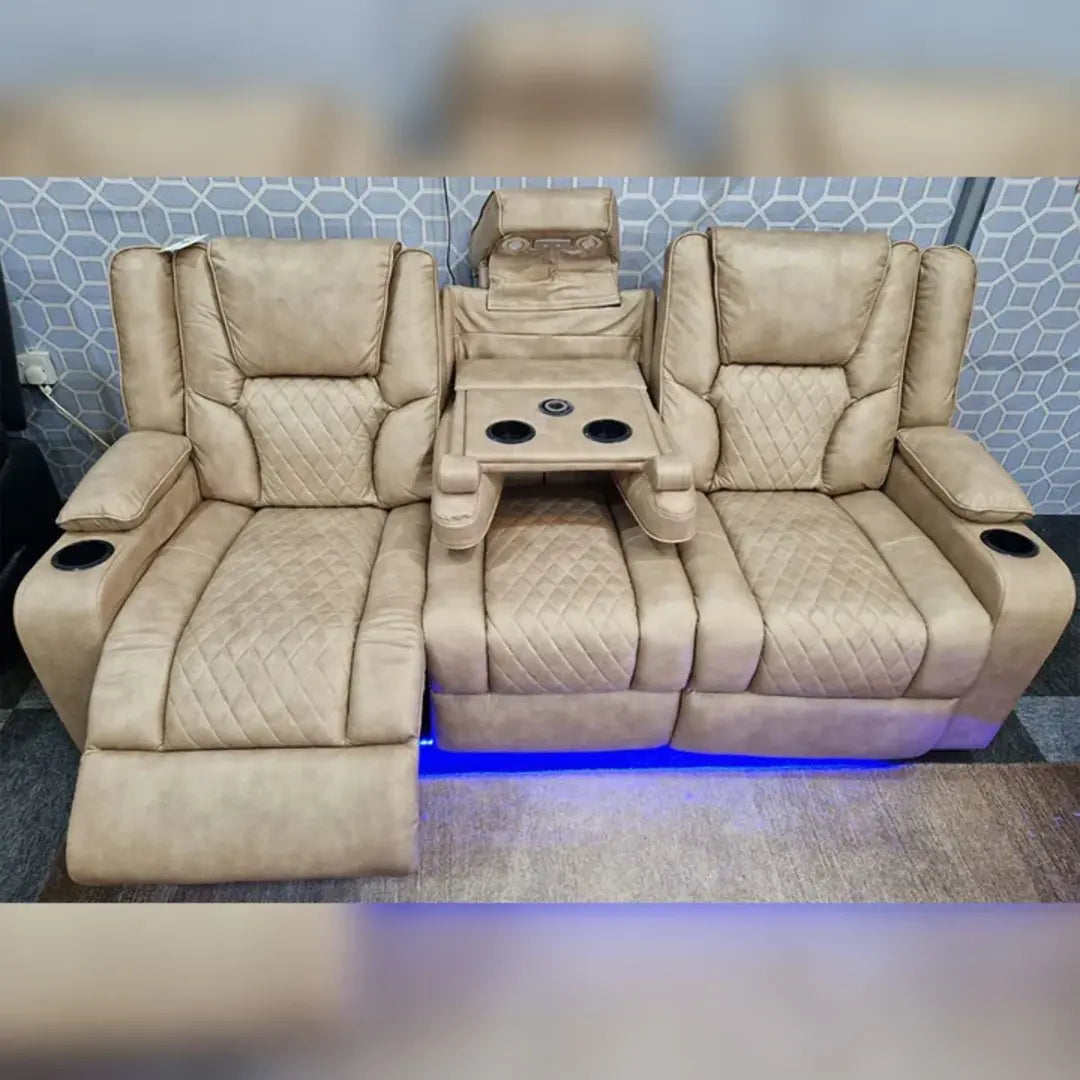Orlando Grey Leather Electric Recliner 3+2 Sofa Set with LED, Wireless Charging and USB