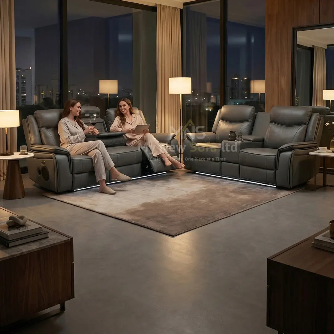Prada Leather Electric Recliner Sofa 3+2 Seater with Bluetooth, LED & USB-C
