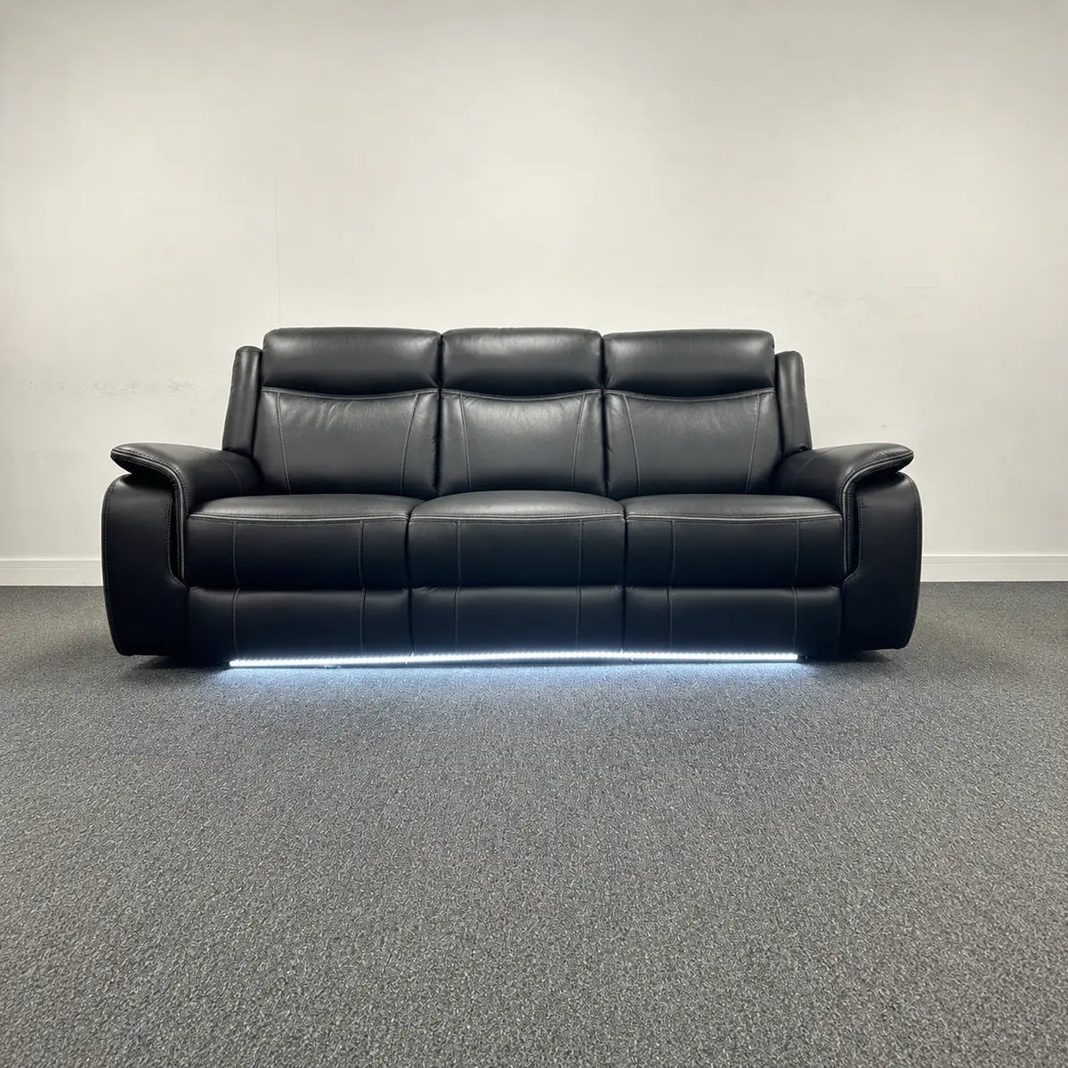 MNS Pradaa Leather Electric Recliner Sofa Set With Cupholders, LED Lights – Bluetooth Speakers – Cooling Cupholders