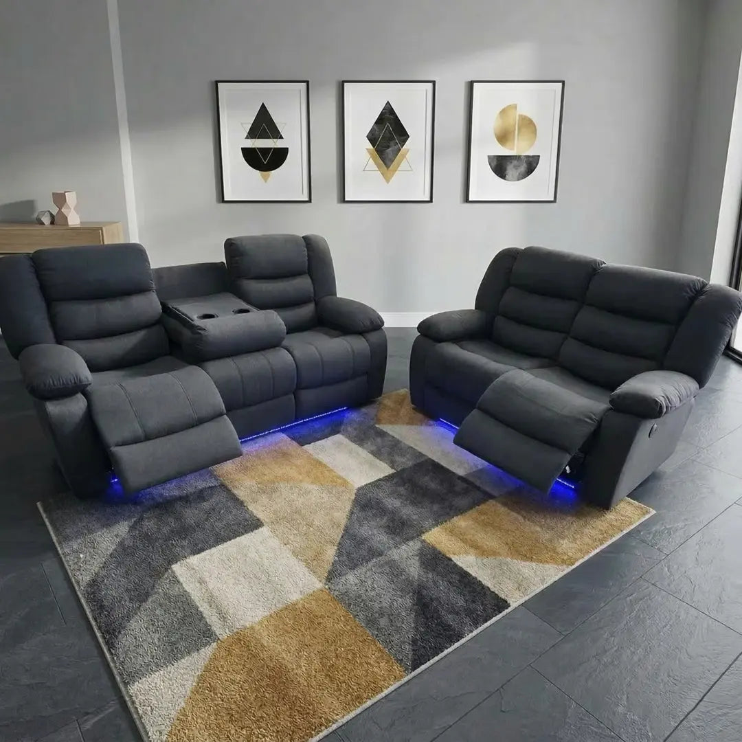 MNS Roma Platinum Grey Fabric Electric Recliner Set 3+2 Seater with USB & LED