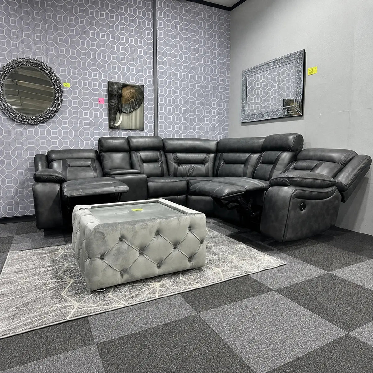 Nova Corner Electric Recliner Sofa In Grey With Black Trim\n