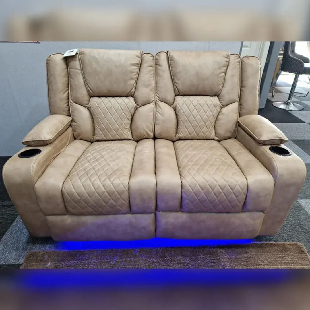 Orlando Grey Leather Electric Recliner 3+2 Sofa Set with LED, Wireless Charging and USB