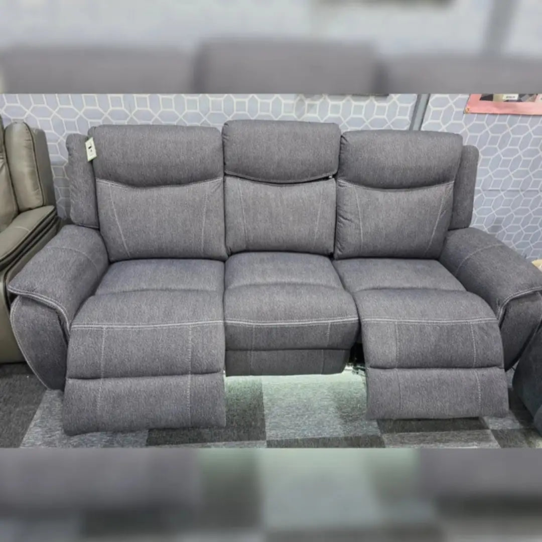 Prada Music Electric Recliner 3+2 Fabric Sofa Set – Grey | Bluetooth Speakers, USB Ports, LED Lighting & Cooling Cupholders