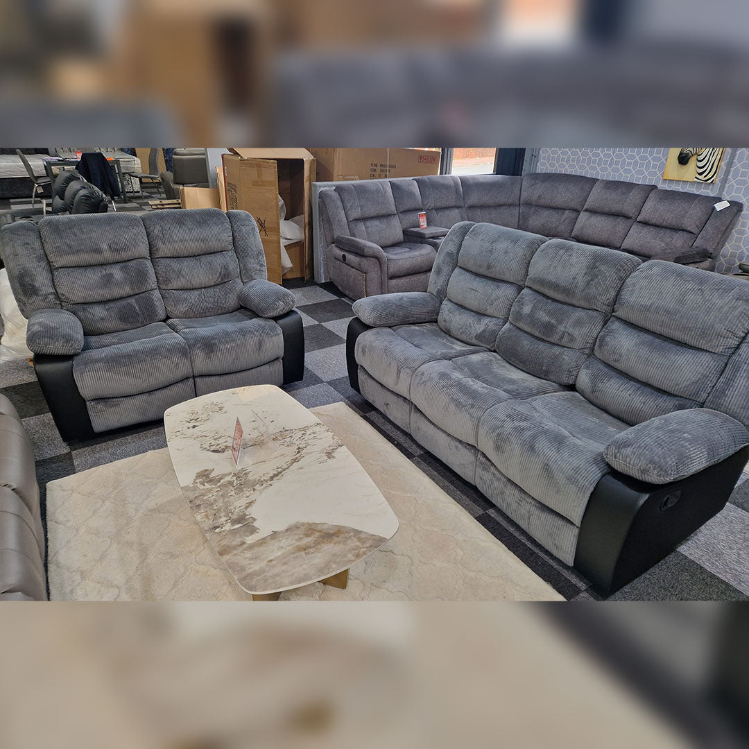 Rio Jumbo cord 3+2 recliner in black and grey\n