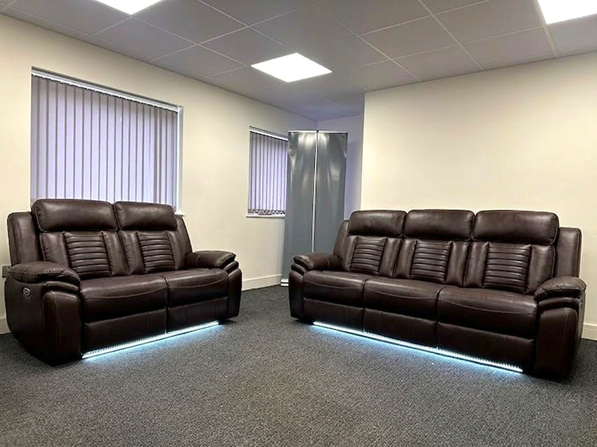 Savilla Electric Leather Recliner Sofa 3+2 Seater with Cupholders, USB and LED